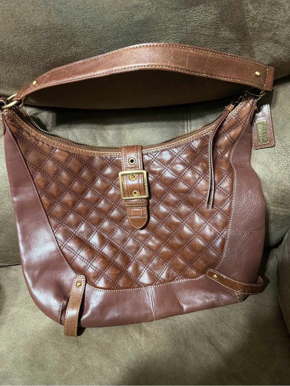 The Sak Quilted Brown Leather Hobo with Gold Buckle